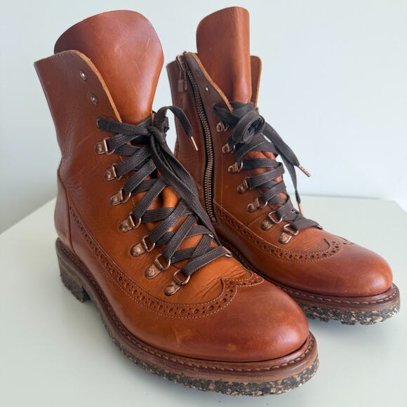 The Office Of Angela Scott Mr. Bernard Boots 40 EU | 10 US Brown Leather Combat - Picture 3 of 16